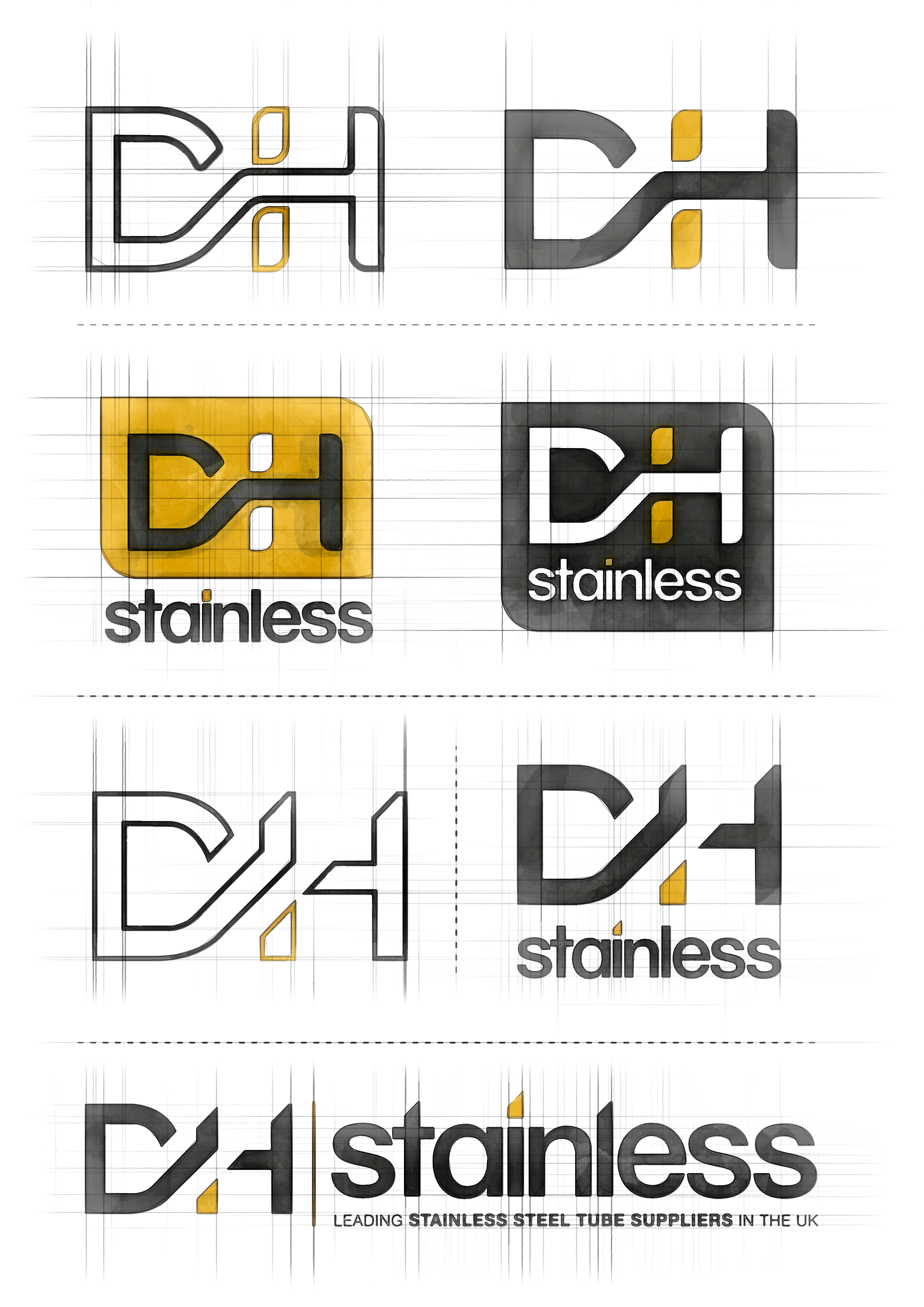 Logo design process for DH Stainless